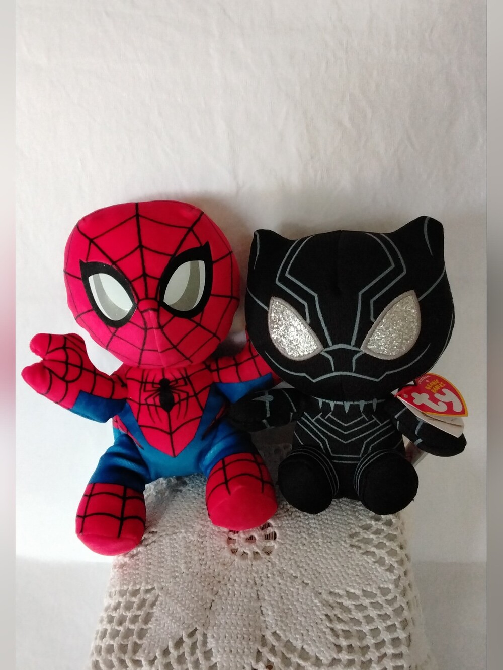 Kids TY Beanies, Plush Spider-Man and Black Panther Set - Red, Blue & Black